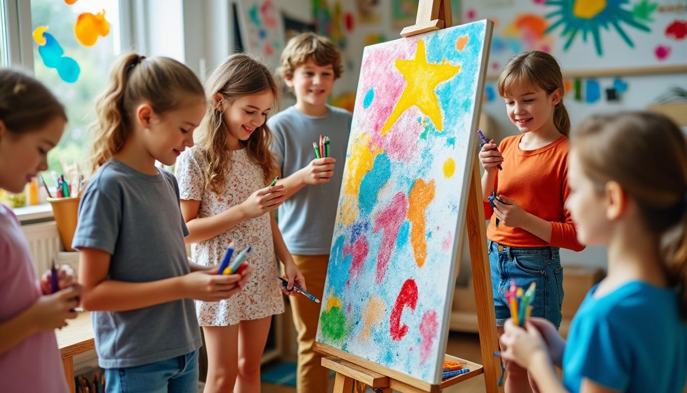 découvrez des idées d'activités créatives pour artistes en herbe avec notre dessin collectif sur grande feuille, parfait pour stimuler l'imagination et le travail d'équipe.