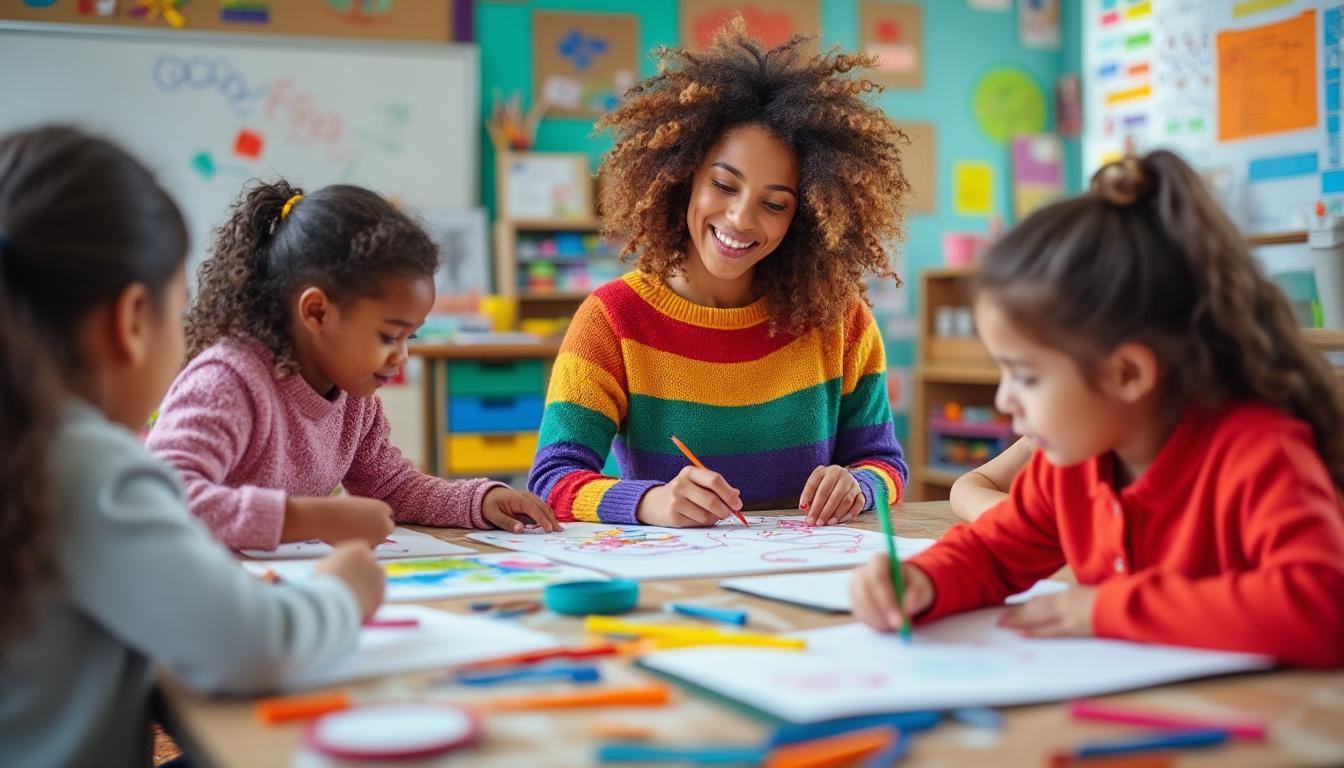 découvrez des idées d'activités créatives avec un dessin collectif sur grande feuille, parfait pour stimuler l'imagination des artistes en herbe et favoriser le travail en équipe.