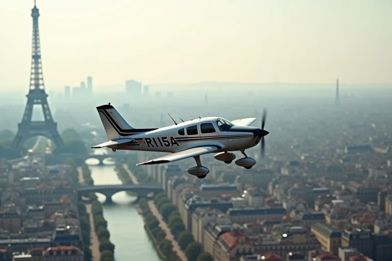 Survol de Paris en avion avec vue aérienne sur la Tour Eiffel et les toits haussmanniens