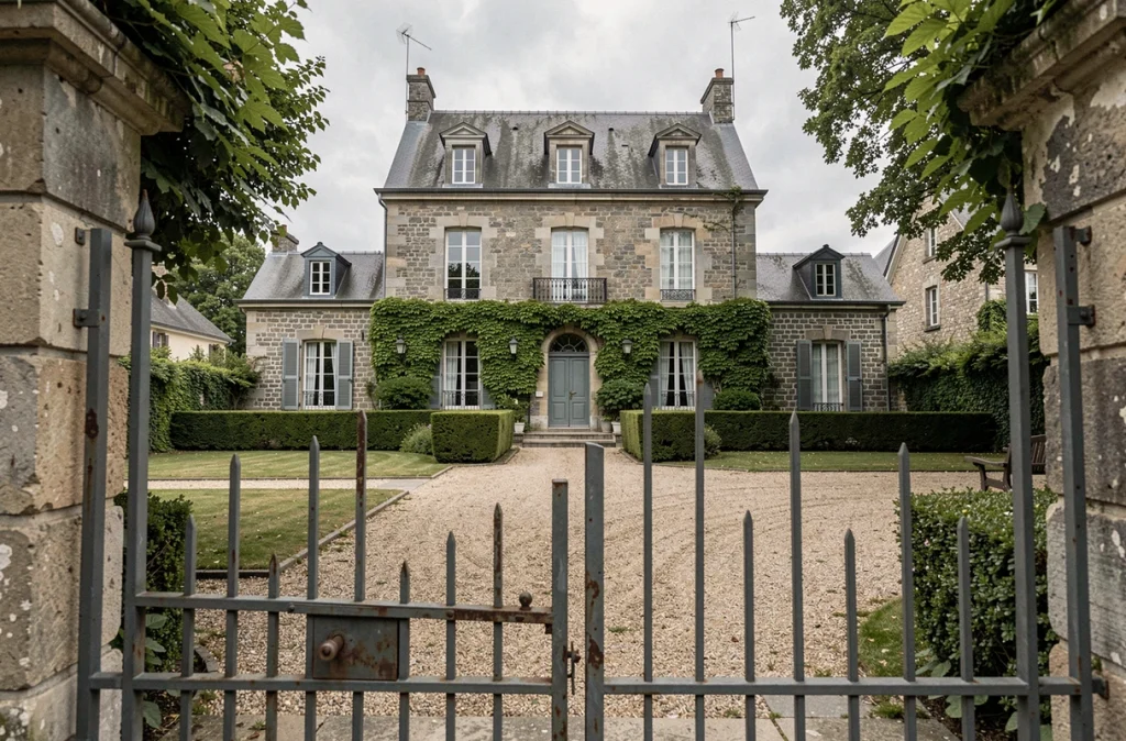 Façade d'une maison bourgeoise en pierre dans une ville du nord de la France, symbolisant la discrétion et la vie privée d'André-Louis Auzière